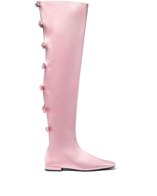 Versace Gianni Ribbon サテン ロングブーツ Pink