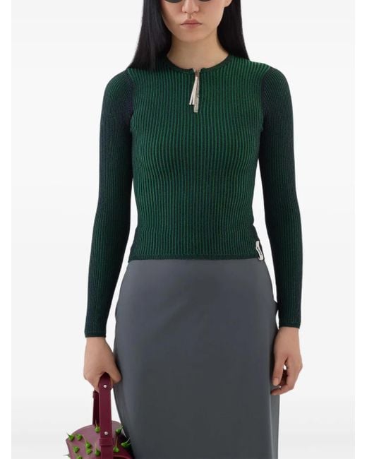 Sunnei Green Zip-Detail Round-Neck Sweater