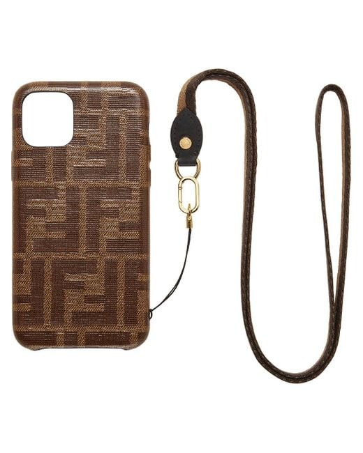 Fendi Brown Canvas-trimmed Embossed Leather Iphone 11 Pro Case