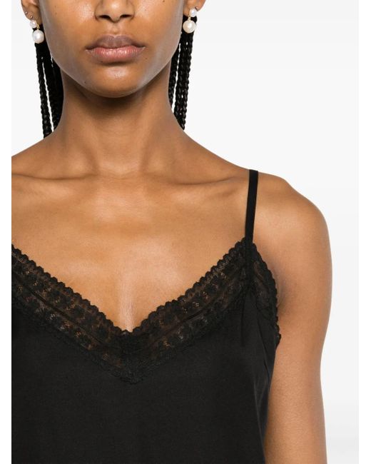 P.A.R.O.S.H. Black Lace-Trim Silk Tank Top