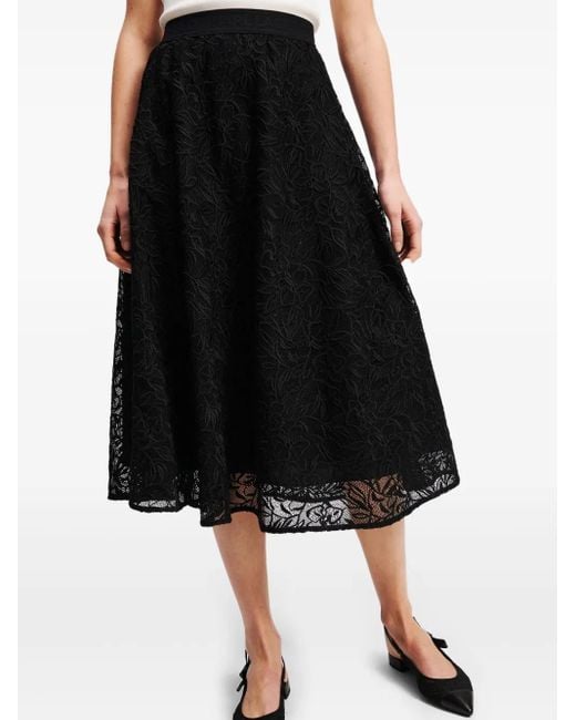 Karl Lagerfeld Black Floral-Embroidered Skirt