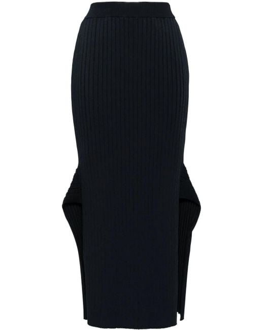 Stella McCartney Blue Ribbed Flared Slit Midi Skirt
