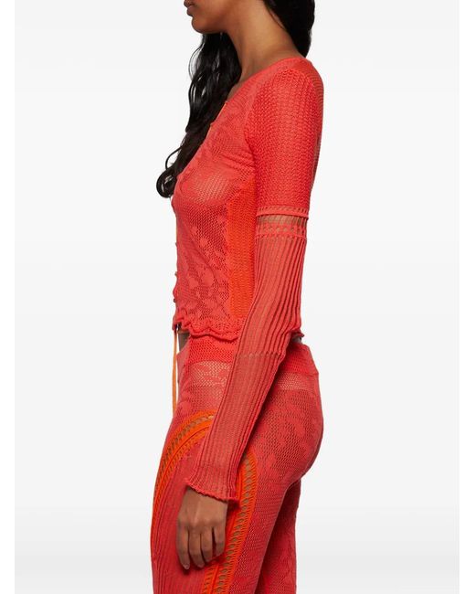 Roberta Einer Red Kat Lace-Up Top