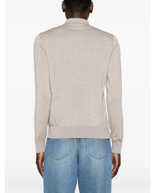 Giorgio Armani White Long-Sleeve Wool Polo Shirt for men