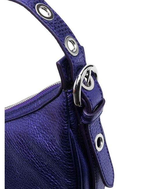 By Far Blue Pebble-Texture Leather Shoulder Bag