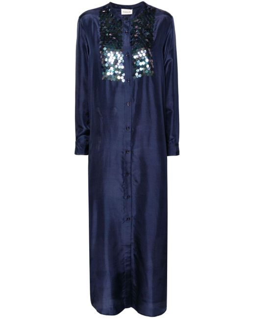 P.A.R.O.S.H. Blue Sequin-detailing Silk Shirtdress