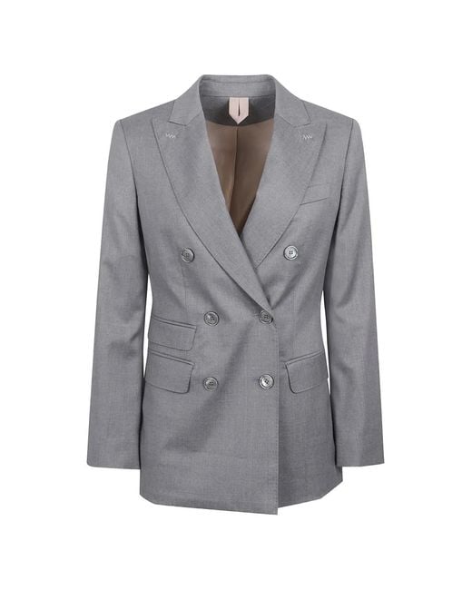 Max Mara Gray Double-Breasted Virgin-Wool Jacket
