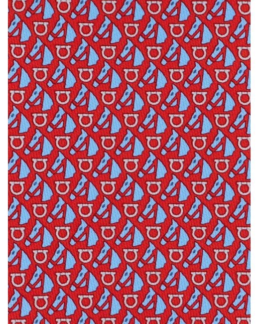 Ferragamo Red Equestrian Print Silk Tie for men