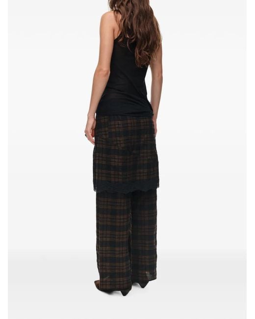 Bimba Y Lola Black Chemise À Carreaux Bordée De Dentelle