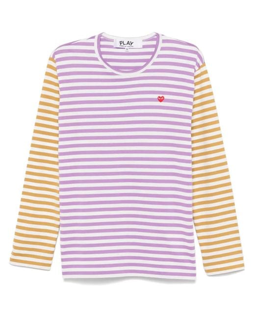 COMME DES GARÇONS PLAY Pink Striped-Pattern Long-Sleeve T-Shirt