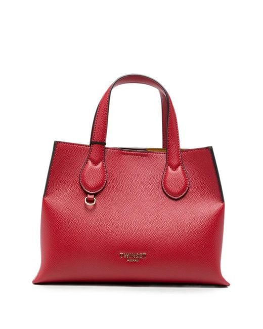 Twinset Red Logo-Detail Tote Bag