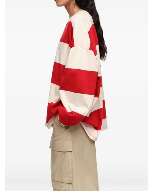 Bimba Y Lola Red Balloon-Sleeved Striped T-Shirt