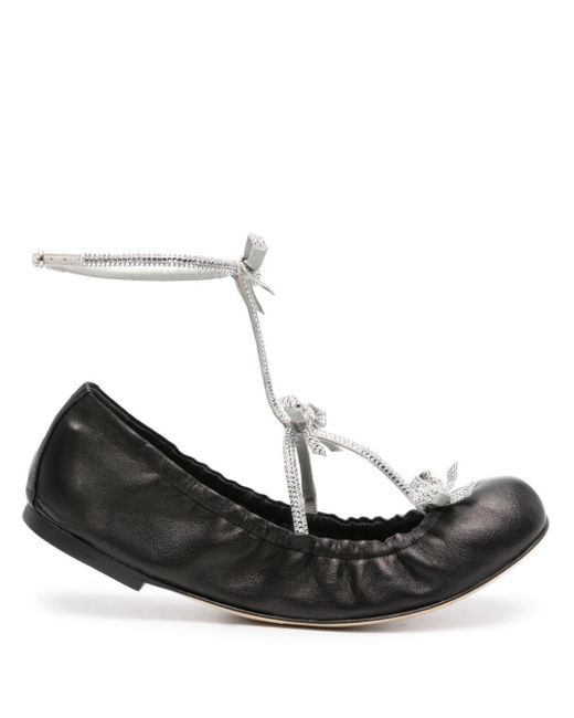 Rene Caovilla Black Caterina Leather Ballerina Shoes