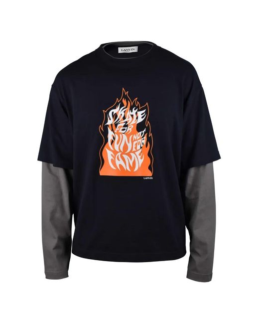 Lanvin Blue Layered Long-Sleeve T-Shirt With Graphic Flame Design for men