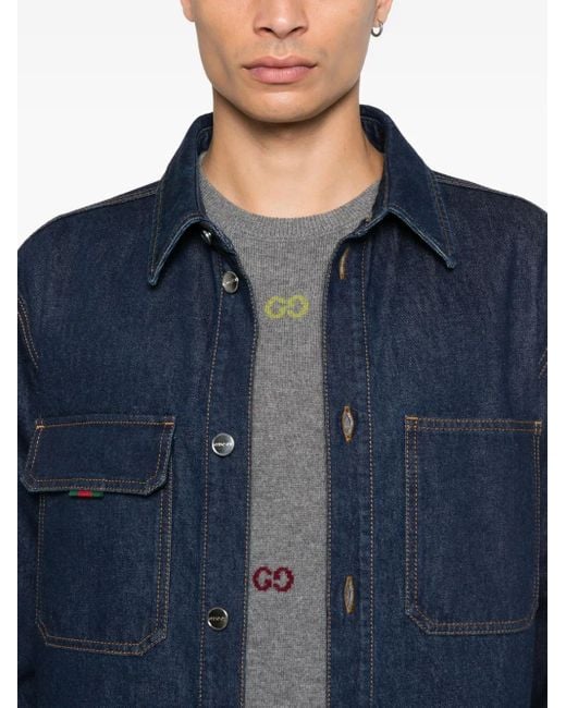 Gucci Blue Button-Fastening Denim Shirt for men