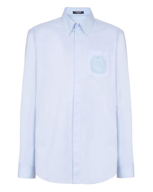 Balmain Blue Logo-Embroidered Shirt for men