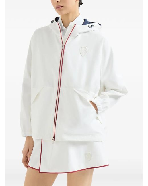 Brunello Cucinelli White Nylon Hooded Outerwear Jacket With Logo