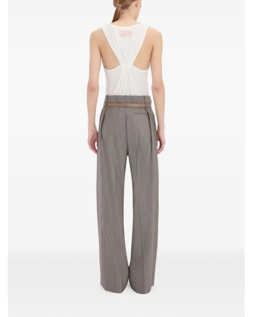 Victoria Beckham Gray Pleated-Waist Trousers