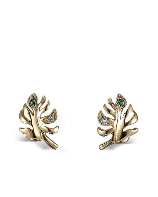 Anabela Chan Metallic 9K Palm Emerald And Diamond Earrings