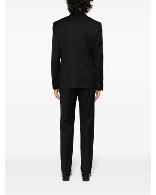 Tagliatore Black Double-Breasted Virgin-Wool Suit for men