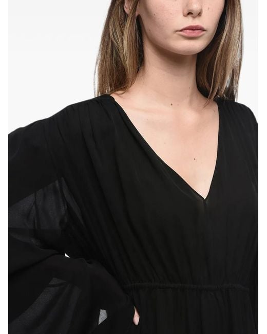 Wardrobe NYC Black Gathered V-Neck Asymmetric Mini Dress