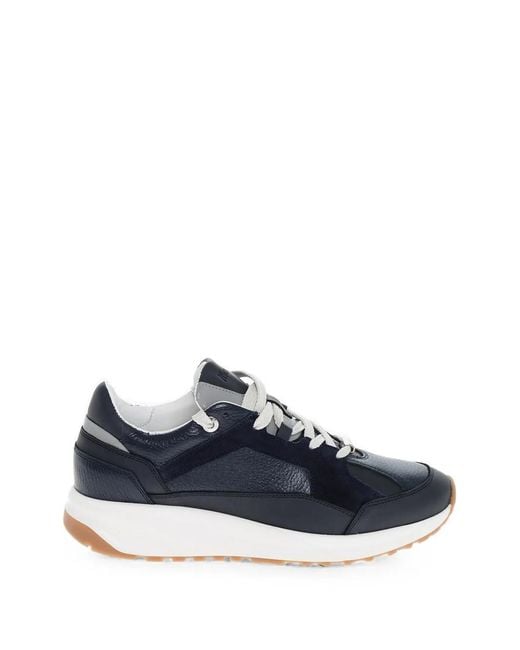 Moorer Blue Hopian Suede-Insert Lace-Up Sneakers for men
