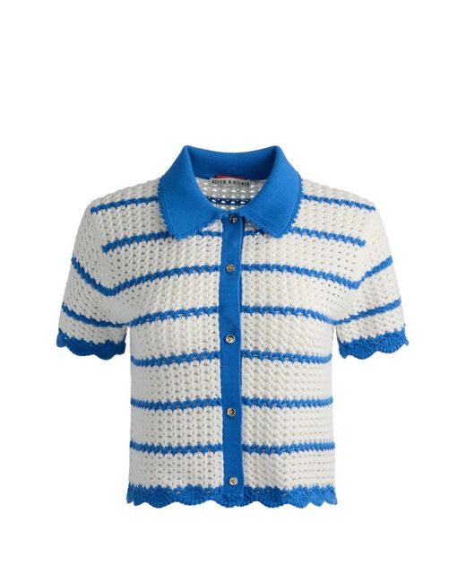 Alice + Olivia Blue Randall Pointelle-Knit Cardigan