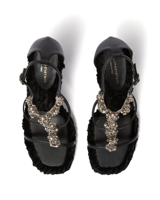Stella McCartney Black Elsa Crystal Flowers Heeled Sandals