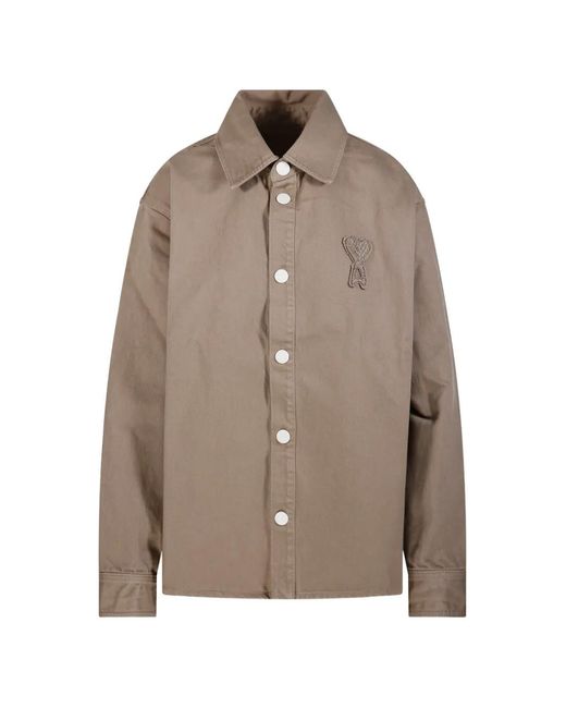 AMI Brown Logo-Patch Shirt