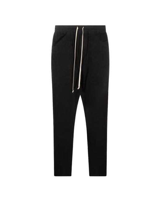 Rick Owens Black Drawstring-Waist Drop-Crotch Trousers for men