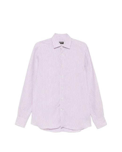 Zegna Purple Striped Long-Sleeve Shirt for men