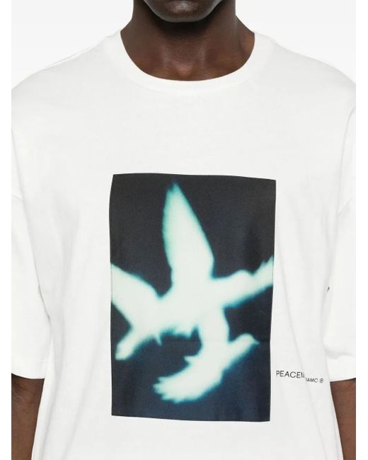 Oamc Peacemaker White Bird-Print Cotton T-Shirt for men
