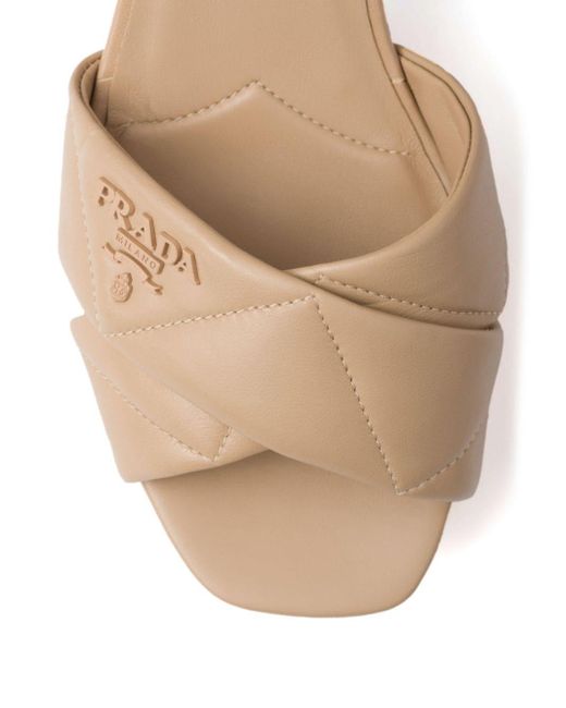 Prada Natural 65mm Quilted Platform Leather Sandals