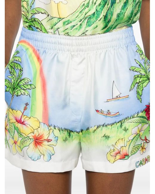 Casablanca Blue Aloha Print Shorts