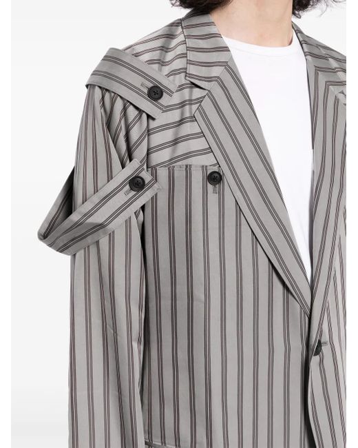 Yohji Yamamoto Gray Epaulette-Detail Pinstripe Blazer for men