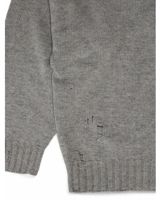HTC Gray Distressed Pocket-Detail Sweater for men