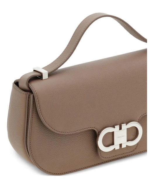 Ferragamo Brown Double Gancini East-West Crossbody Bag
