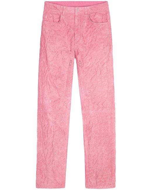 Givenchy Pink Crinkled-Finish Straight-Leg Jeans for men