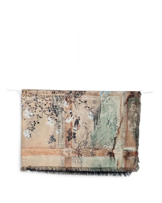 Pierre Louis Mascia Natural Floral-Print Fringed Scarf