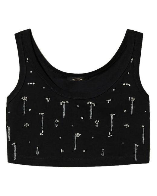 Twinset Black Crystal-Embellished Cropped Top