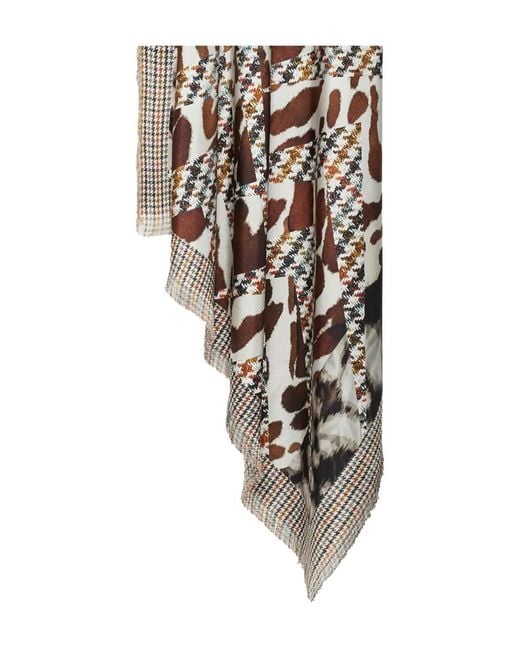 Pierre Louis Mascia White Houndstooth-Animal Print Scarf