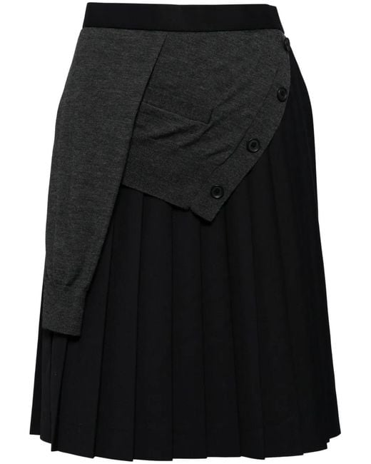 Kolor Black Asymmetric Layered Midi Skirt