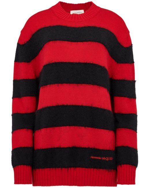 Alexander McQueen Red And Black Stripe-pattern Jumper