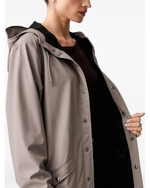 Rains Gray Hooded Press-Stud Coat