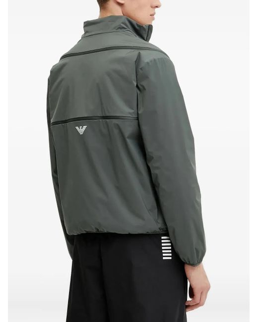 EA7 Gray Logo-Patch Zip-Up Jacket for men