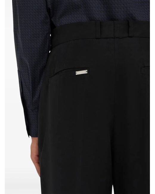 Ferragamo Black Logo-Tag Cotton Straight-Leg Trousers for men