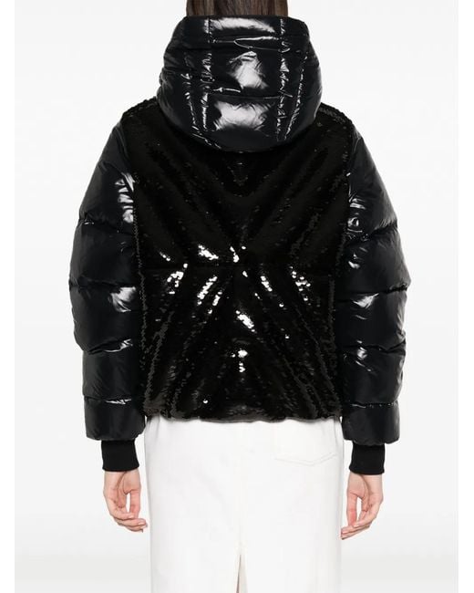 Khrisjoy Black Puff Glossy Sequins Hooded Jacket