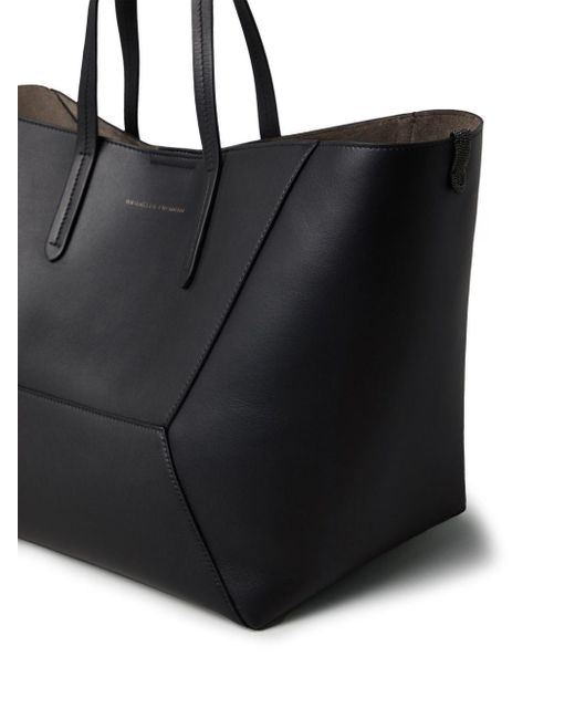 Brunello Cucinelli Black Monili Chain-detail Leather Tote Bag