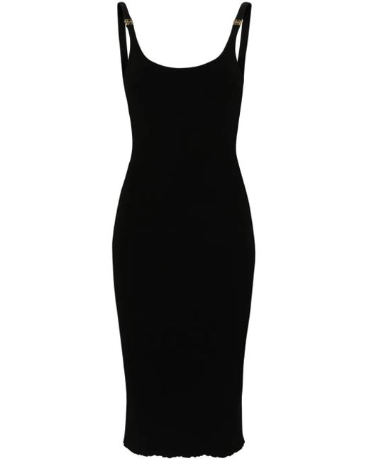 Miu Miu Black Logo-Plaque Ribbed Midi Dress