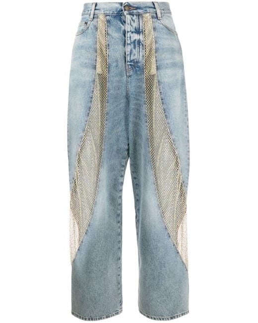 DARKPARK Blue Mesh-panel Wide-leg Jeans